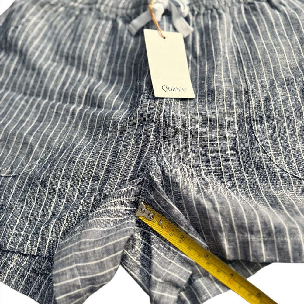 Quince Women 100% European Linen Shorts Blue Pinstripes Tie Waist - Picture 9 of 10